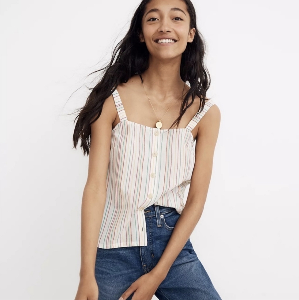 Madwell Button-Front Cami Tank in Textural Rainbow Stripe medium